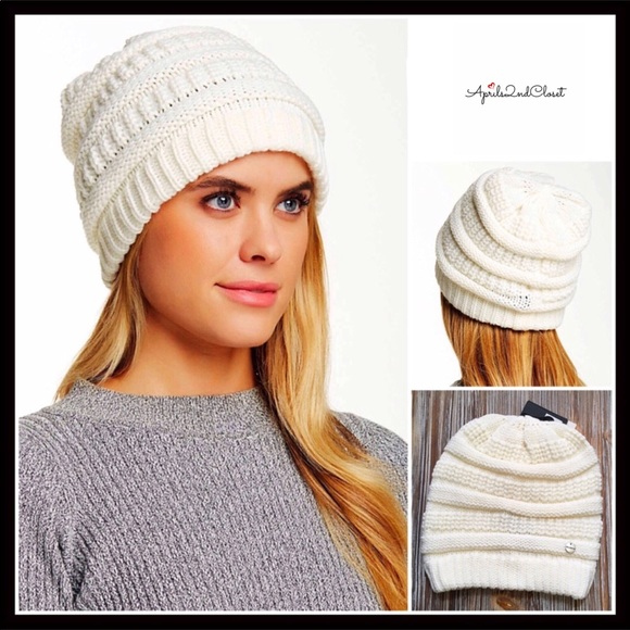 LUXE RIBBED KNIT IVORY BEANIE HAT A2C - Picture 8 of 8